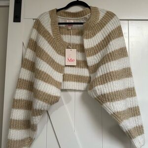 ME Makeover Essentials Women's Cozy Striped Sweater - Cream and Tan